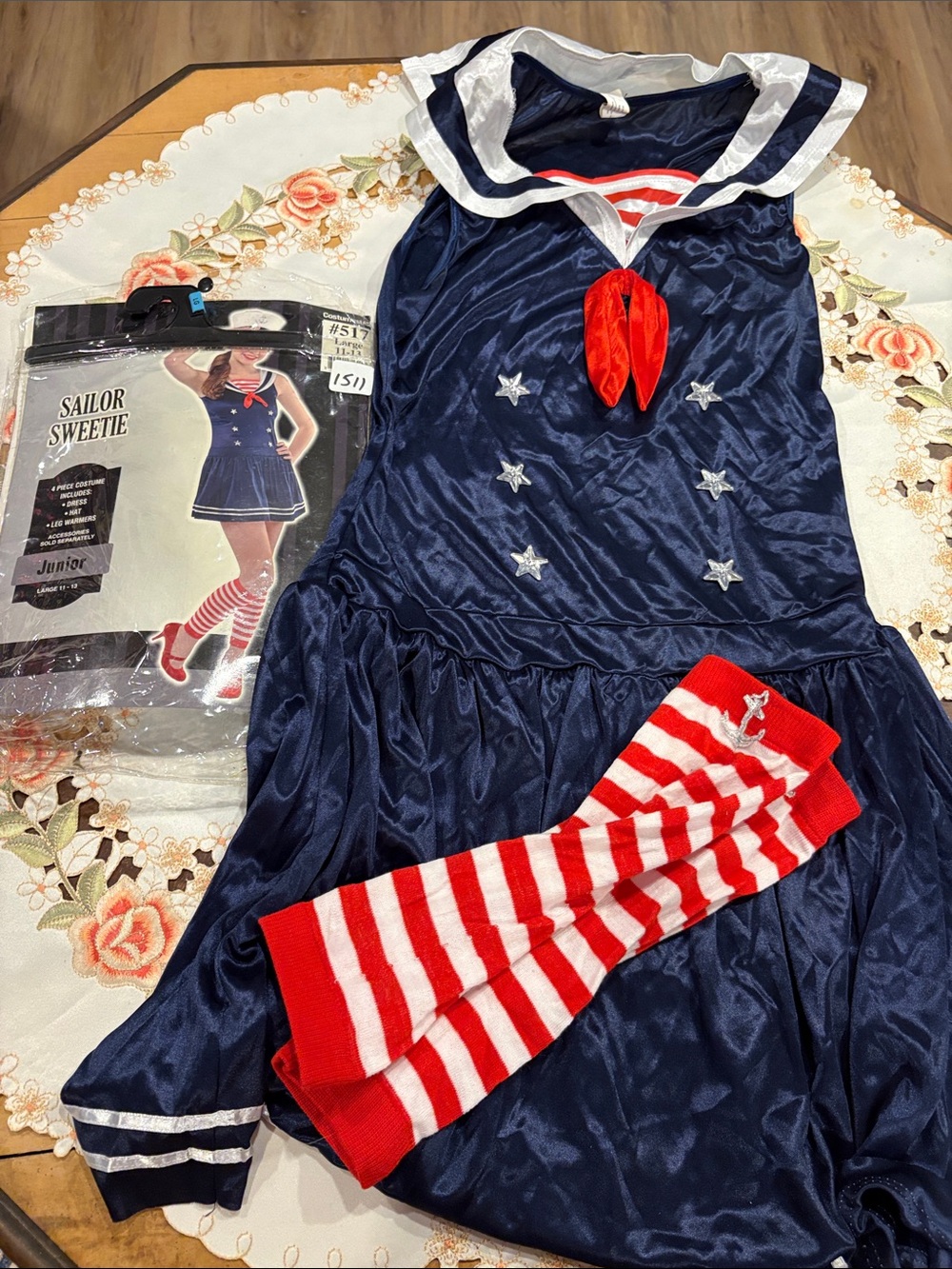Kids Navy Sailor Dress with Red Accent and Striped Socks